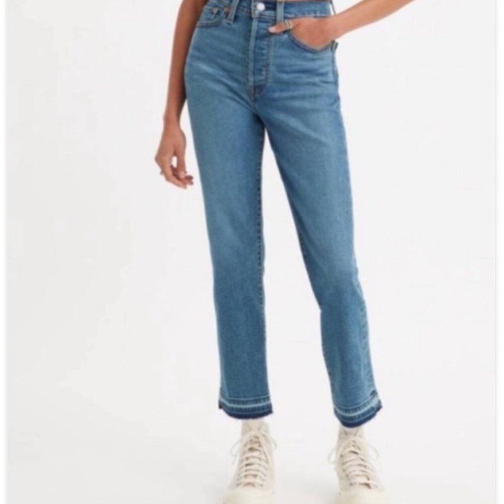 Levi’s Wedgie Jeans Womens 32 x 27 Crop High Rise Straight Leg Medium Wash Denim - Picture 2 of 15